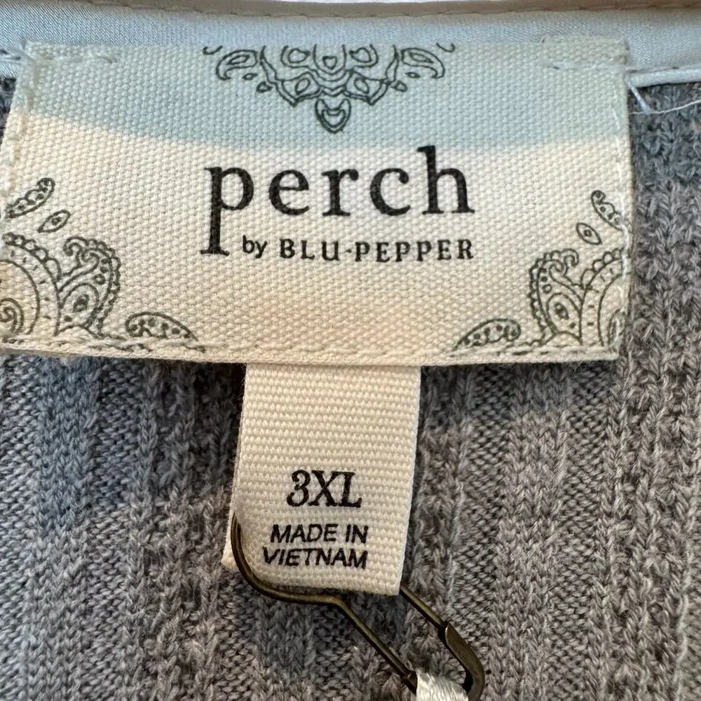 Anthropologie x Perch Gray Ribbed Knit Loungewear Cardigan Lace Pockets NWT
